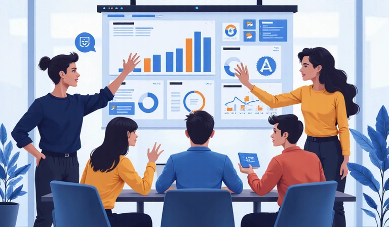 Ilustración de un equipo de trabajo colaborando con herramientas digitales para auditoría.