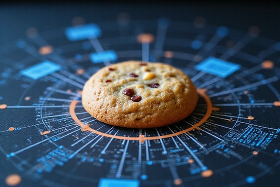 Ilustración de una galleta digital representando una cookie en un entorno tecnológico