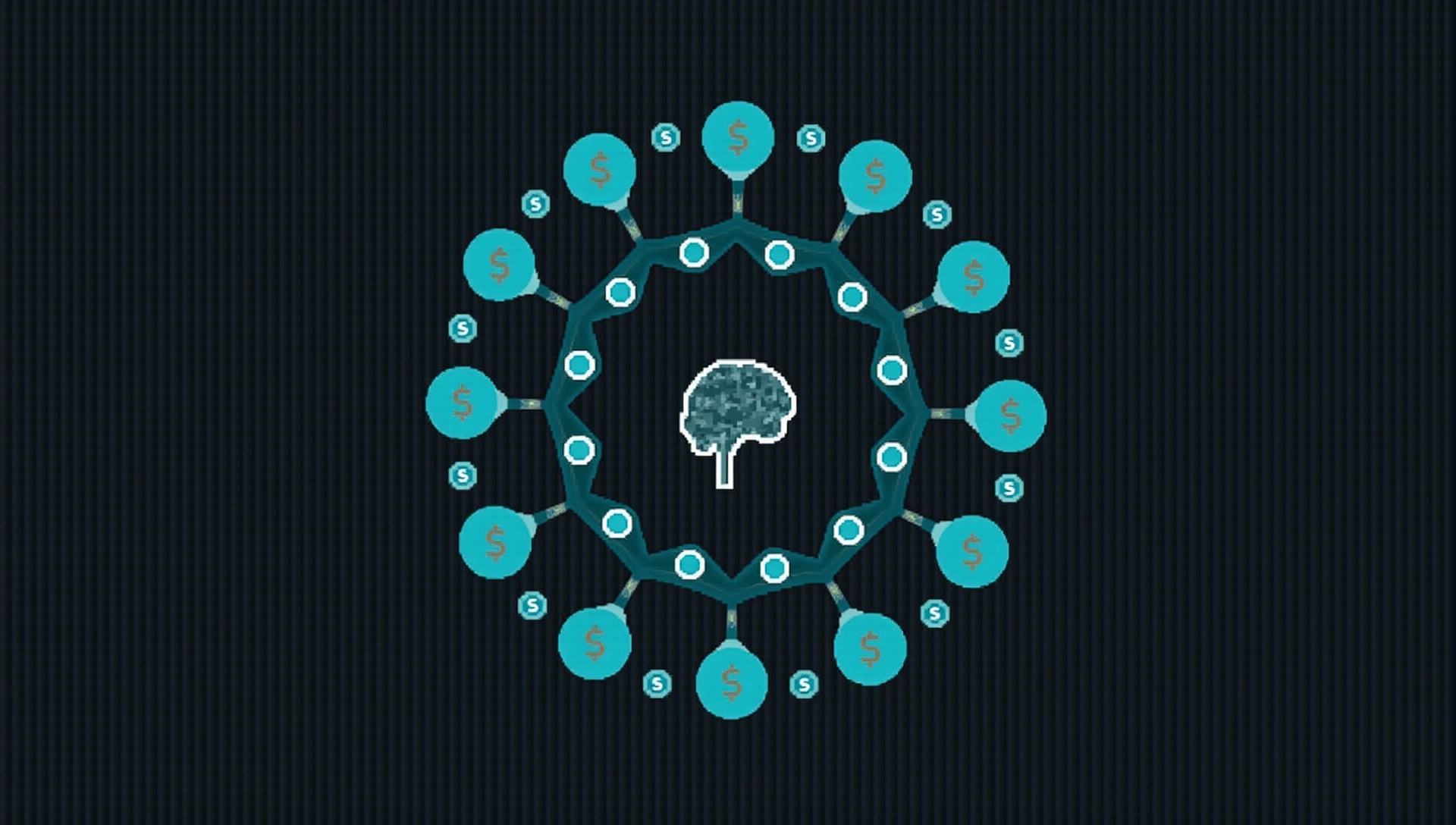 Representación abstracta de inteligencia artificial y datos financieros, con líneas y nodos interconectados que simbolizan el procesamiento de información y la detección de patrones.